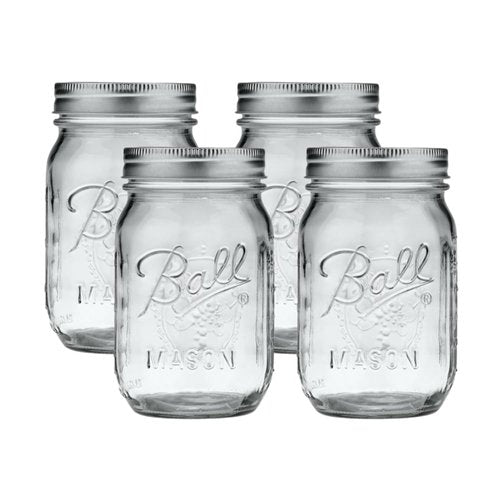 Ball Regular Mouth Glass Mason Jars with Lids and Bands, Used for Canning (Pint, 16 Ounce (Pack of 4))