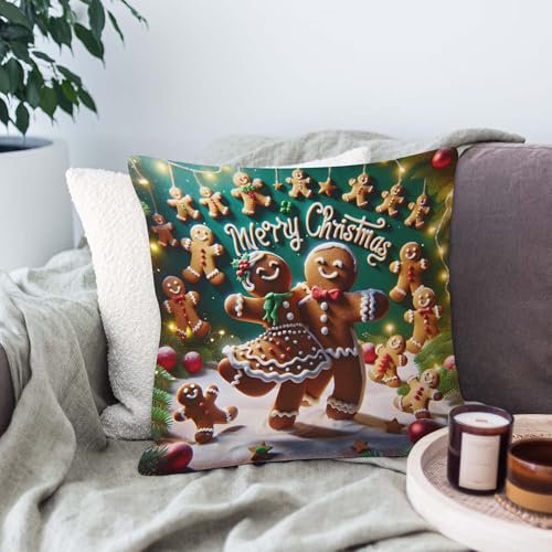 Gingerbread Man Woman Dancing Throw Pillow Cover 16x16 Inch - Jiaopenyou