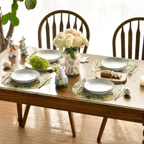 14 Inch Egg Bunny Rabbit Butterfly Floral Easter Placemats Set of 4 - Beige