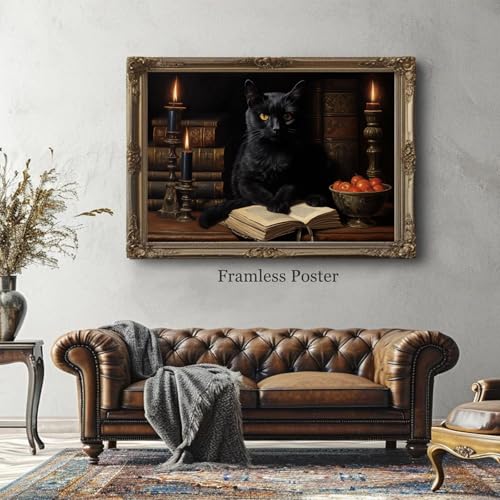 Gothic Cat Canvas Wall Art - 16x24 Inch Vintage Print