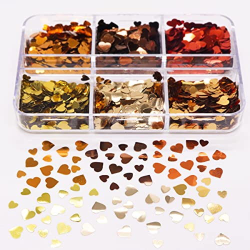 3D Heart Nail Art Glitter Sequins - 6 Grid Holographic Valentine Decals