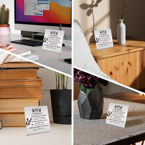 60th Wedding Anniversary Keepsake Plaque - 4x4 Inch Stainless Steel Desk Sign for Couples Parents