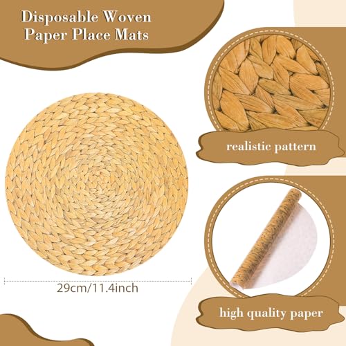 50-Pack Disposable Woven Pattern Paper Placemats - 11.4" Round Boho Decor
