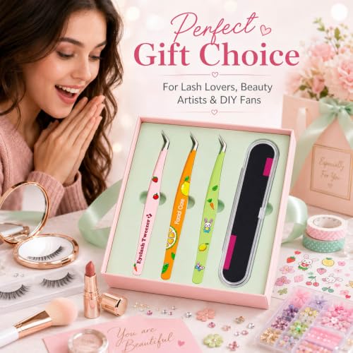 Arvakr Precision Slant Tip Eyelash Tweezers for Extensions and Nail Art