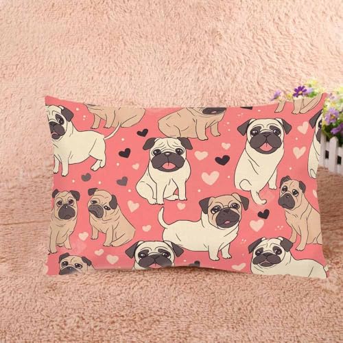 Funny Cartoon Pug Throw Pillow Cover - 12x20 Inches Cotton Linen