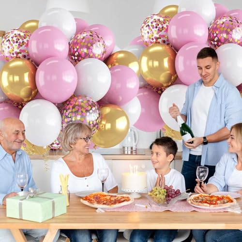 60PCS Pink Gold White Balloons Kit for Wedding & Parties
