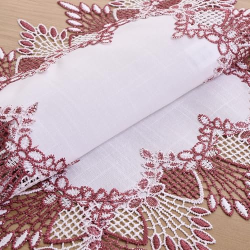Dark Red Linen Lace Placemats Set of 2 - 14x20 Inches, Elegant Table Decor