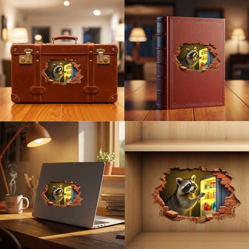 3D Raccoon Wall Decal - 5 Inch Vinyl Sticker for Retro Decor