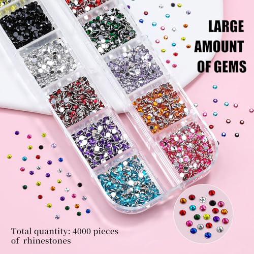 4000pcs 2mm Flatback Nail Art Rhinestones with Tweezers and Brush