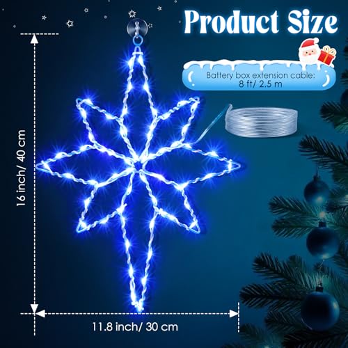 Blue Christmas Window Star Lights with Timer - Bethlehem Silhouette LED Decorations