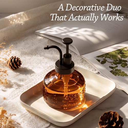 Amolliar 8 Oz Vintage Amber Glass Soap Dispenser with Pump