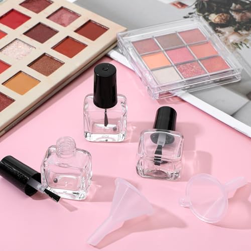 Sibba Empty Nail Polish Bottles with Brush and Funnel - 5ml Clear Glass Container for DIY Nail Art and Samples