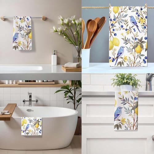 Watercolor Lemon & Bluebird Kitchen Towel - 16x24 inch