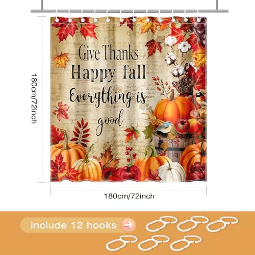 Lindameler Autumn Maple Pumpkin Shower Curtain - 72x72 Waterproof Fall Decor