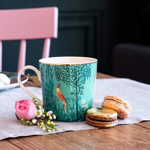 Sara Miller London India Elephant¡¯s Oasis Mug - 12oz Fine China Cup in Jade Green with 22ct Gold Accents, Collectible Tableware & Artistic Dinnerware Gift for Elephant Lovers & Afternoon Tea