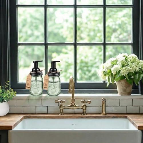 SheeChung 16oz Green Glass Foaming Soap Dispenser - Black Regular Mouth