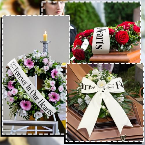 Funeral Sash Ribbon - Forever in Our Hearts - 58x4" White Memorial Wreath