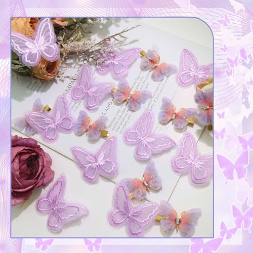 Purple Butterfly Hair Clips 18-Pack Rhinestone & Lace Bow Barrettes Y2K