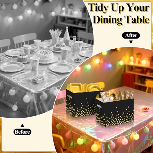 Black and Gold Utensil Holder Set - 2PCS Caddy for Parties