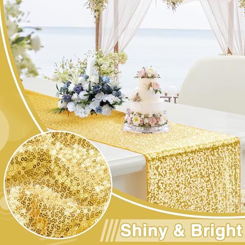 Gold Sequin Table Runner - 12 x 108 Inch, 1 Pack