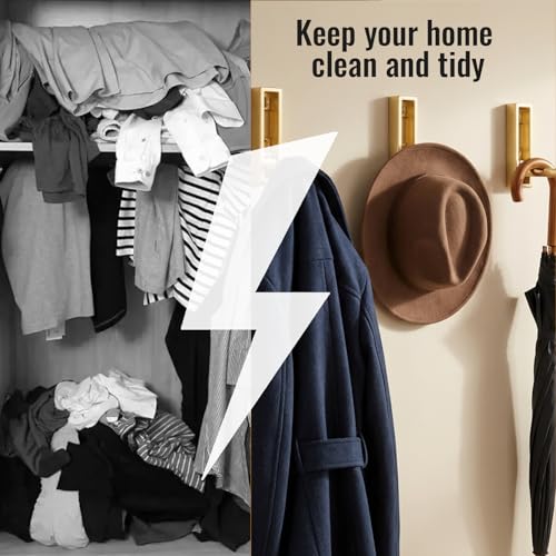 4 Folding Coat Hooks - Gold Zinc Alloy Towel & Purse Hangers