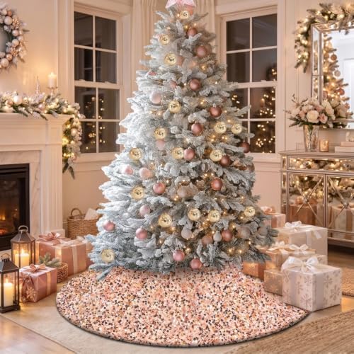 Champagne Gold Sequin Christmas Tree Skirt - 48 Inch Velvet Holiday Decor