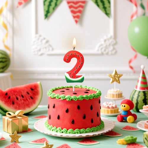 Number 1 Watermelon Birthday Candle - Fruit Themed Cake Topper