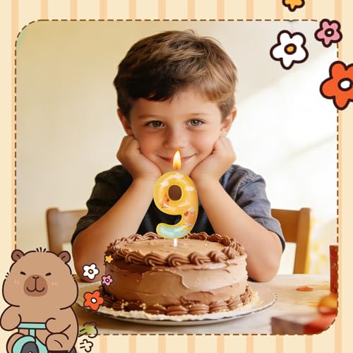 Capybara Birthday Candles - Yellow Number 9 Cake Topper