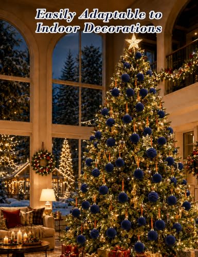 Minetom Navy Blue Christmas Ornaments Set - 15 Pcs, 3.15 Inch Velvet Decorations, Variation of Blue / 3.15 Inch