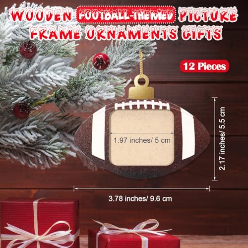 Football Wooden Photo Ornament Set - Christmas Tree Decorations, 12 Pieces