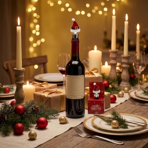 Santa Hat Wine Bottle Stopper - Glass Christmas Cork with Metal Base
