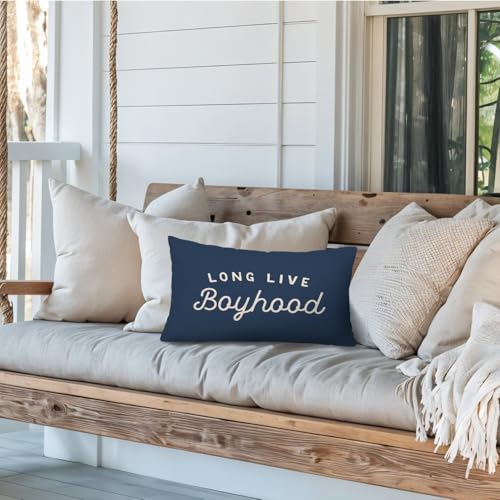 Long Live Boyhood 12x20 Lumbar Pillow Cover - Navy Blue Boys Room Decor
