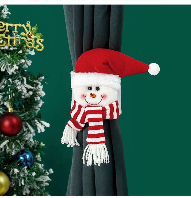 Christmas Curtain Buckle Set with Snowman Santa Elk Penguin Holiday Holdbacks - 4 Pcs