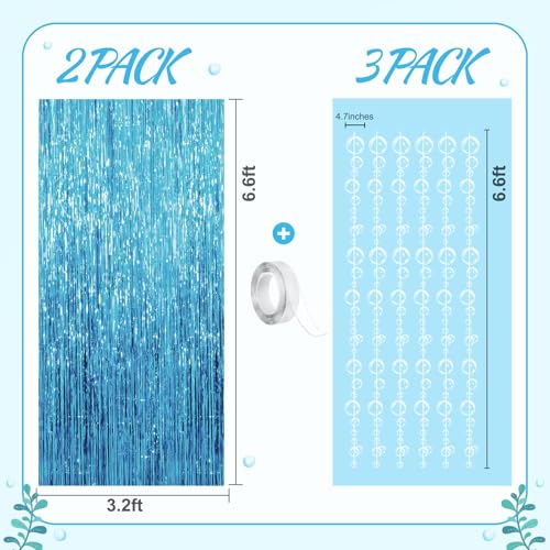 Yorr Under The Sea Party Decorations - 2 Blue Fringe Backdrops & Bubble Garland