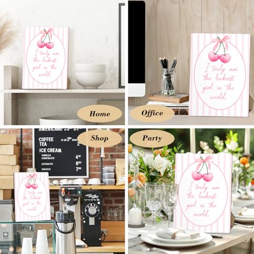 Pink Stripes Wooden Desk Sign – 8x11 Table Decor Gift for Women