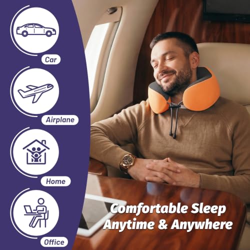 Ergonomic Memory Foam Travel Neck Pillow for Airplane Comfort - Orange