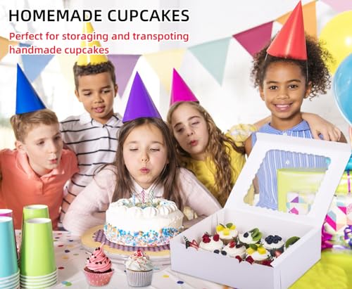 LONGTEAM 12-Count Cupcake Boxes with Window & Inserts - White, 6-Pack