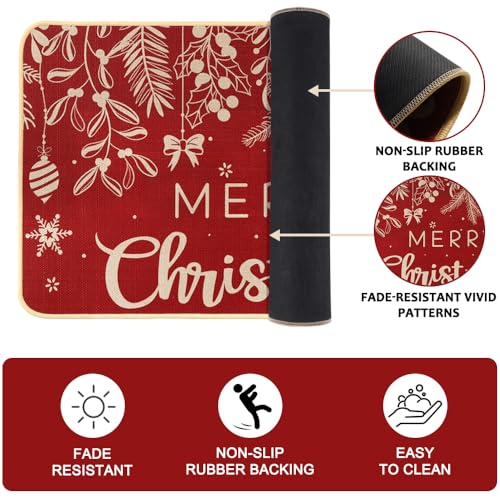 DIYDEC Christmas Kitchen Rugs Set of 2 - Red Holiday Mat Decor