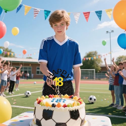 Black Glitter Soccer Happy 18th Birthday Cake Topper Football Party