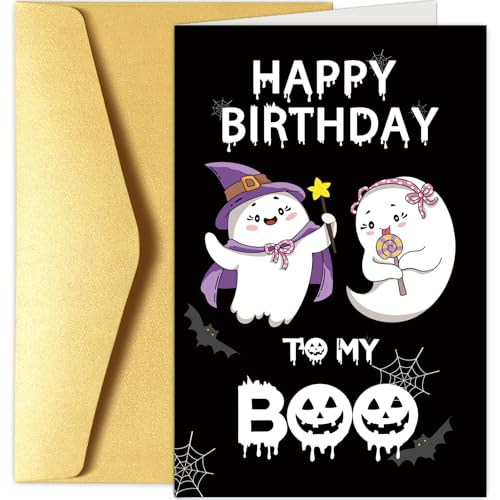 Chenive Cute Ghost Birthday Card for Partner - Funny Spooky Bday Card