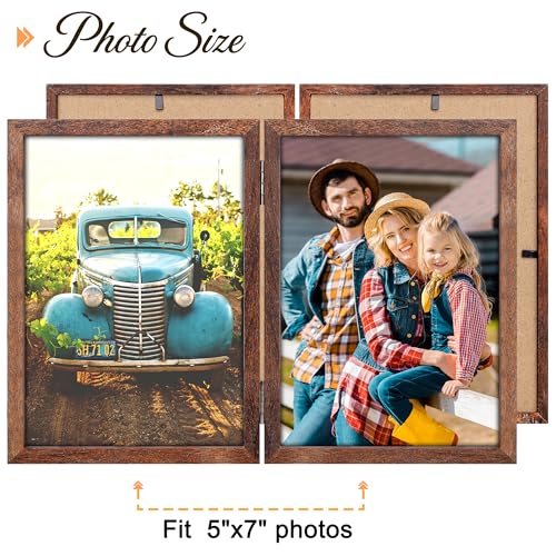 AEVETE 5x7 Double Hinged Wood Folding Picture Frame - Brown