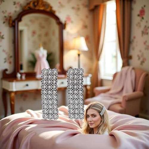 Silver Rhinestone Snap Hair Clips for Women and Girls - 2 Pcs