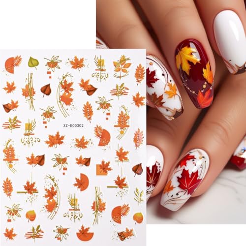 Fall & Halloween Nail Art Stickers 6PCS 3D Self-Adhesive Autumn Decals