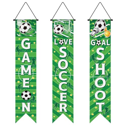 Soccer Hanging Banners Porch Signs 3-Piece Football Party Decorations