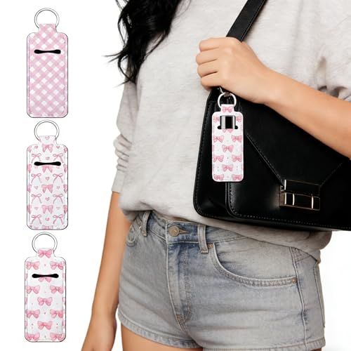3 Pack Lipstick Holder Keychain - Neoprene Clip-On Pouch for Women