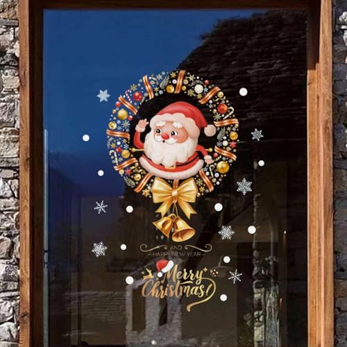 Merry Christmas Window Sticker Decals - Santa Claus & Snowflakes