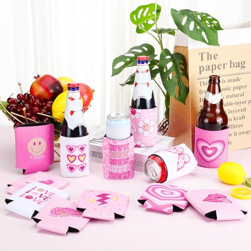 12 Pcs Pink Neoprene Can Cooler Sleeves - Insulated Beer Insulators