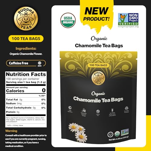 Buddha Teas Organic Chamomile Tea Bags - Caffeine Free, 100 Count