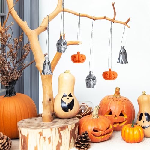 Mostop 6 PCS Halloween Ghost Ornaments Plastic Mini Pumpkin Skull Decor
