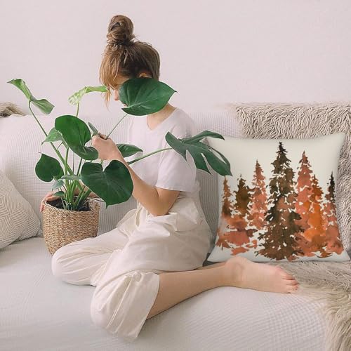 Burnt Orange Fall Tree Pillow Cover Set of 2 | 18x18 Inch Rustic Cushion Cases